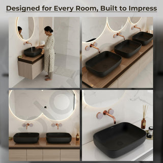 Plantex Ceramic Tabletop Basin Sink/Black Wash Basin for Bathroom/Washbasin for Restaurant/Hotel (Matt Black Finish -18 x 13 x 5.5 Inch)