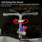 Plantex Kitchen Sink Faucet/Kitchen Tap Handle Brass and Body is 304 Grade Stainless Steel/Double Handle Kitchen Mixer Tap Hot and Cold/360Â° Swivel Spout Sink Taps - (7908, Chrome)