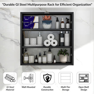 Plantex Premium Steel 3 Tier Spice Rack/Multipurpose Shelf/Spice Jar Organizer/Storage Rack for Kitchen/Wall Mounted/Shelf for Bathroom/Livingroom/Bedroom (Black)