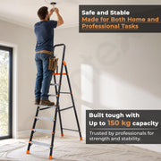 Plantex Allsafe Aluminium Step Ladder for Home/7 Step Anti Skid Ladder/Wide Step Ladder (Black & Orange))