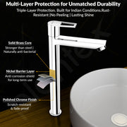 Plantex Pillar Cocke for Basin with Teflon Tape/Pure Brass Tap for Wash Basin with 7 Year Warranty - (3221, Chrome)