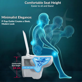 Plantex Platinum Ceramic Commode/Rim Washdown Western Commode/ Wall Hanging Western Toilet with Soft Close Seat Cover - P Trap (White)