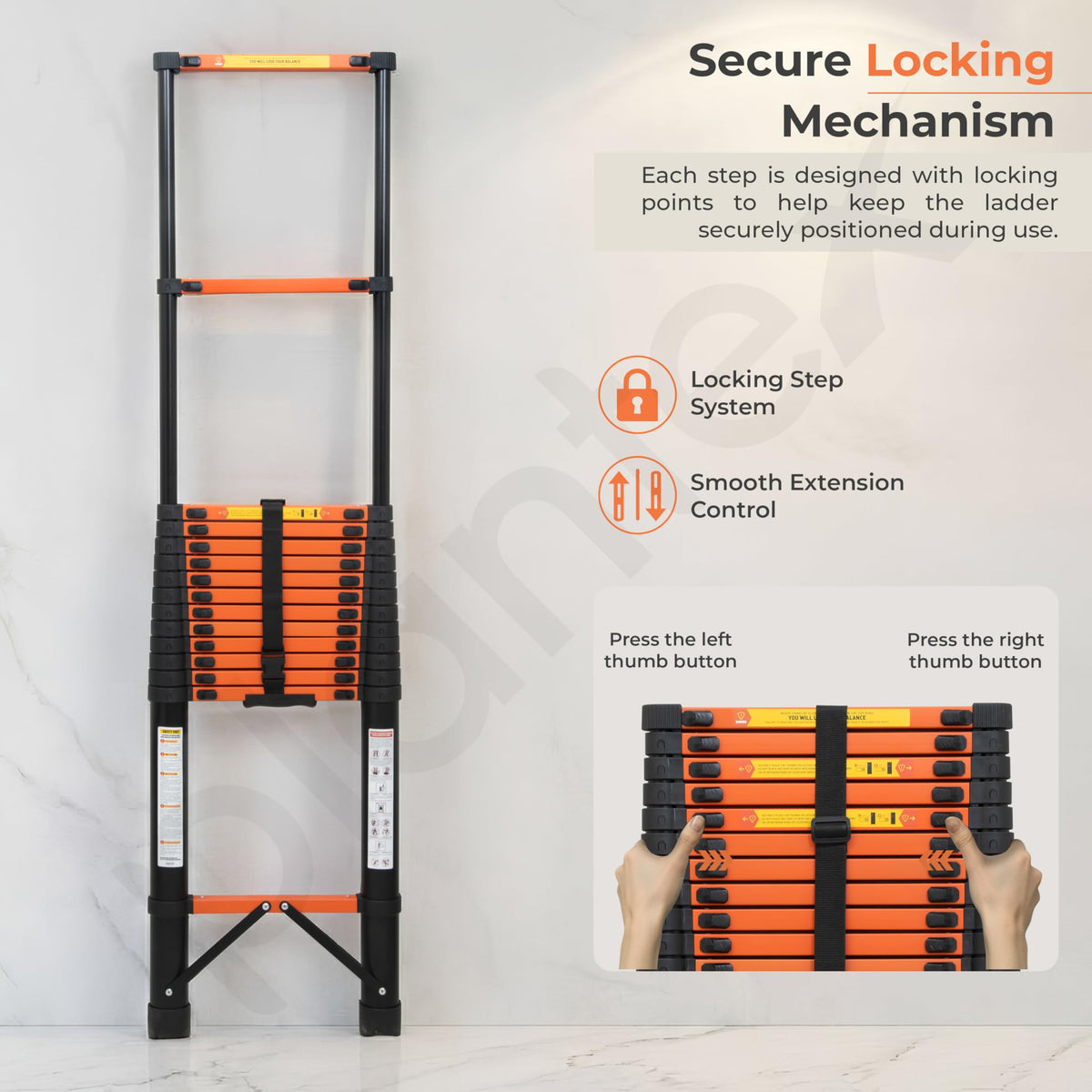 Plantex 5.9m (19.35 ft.) Telescopic Ladder/Carbon Steel 15-Steps ...