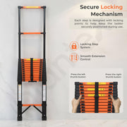 Plantex 5.9m (19.35 ft.) Telescopic Ladder/Carbon Steel 15-Steps Portable & Compact Ladder/Foldable Multipurpose Collapsible Ladder for Home & Outdoor Use - (Orange)