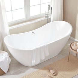 Plantex Acrylic Bathtub/1500mm Freestanding Bath tub for Adults/Deep Soaker Bathtub with Overflow, Popup and Drain Pipe (White, BSM-206)