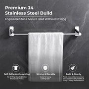 Plantex J4 Stainless Steel Towel Rod/Self Adhesive Cloth Hanger for Bathroom/24 Inch Towel Bar/Bathroom Accessories - Pack of 1 (Chrome)
