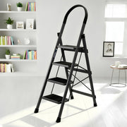 Plantex Steel Ladder for Home/Strong Foldable Wide 4 Step Ladder/Anti-Skid 4 Step Ladder - (Apex - Black)