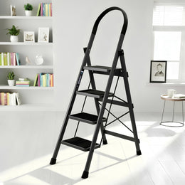 Plantex Steel Ladder for Home/Strong Foldable Wide 4 Step Ladder/Anti-Skid 4 Step Ladder - (Apex - Black)