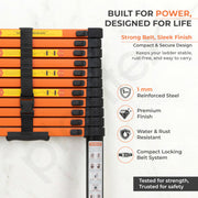 Plantex 4.7m (15.41 ft.) Telescopic Ladder/Carbon Steel 12-Steps Portable & Compact Ladder/Foldable Multipurpose Collapsible Ladder for Home & Outdoor Use - (Orange)