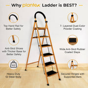 Plantex Premium GI 6-Step Ladder for Home/Foldable Steel Ladder - Wide Anti Skid Step Ladder -All Weather Resistant(Yellow)