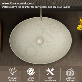 Plantex Table Top Wash Basin for Bathroom/Designer Ceramic Basin/Countertop Vessel Sink Basin/Wash Basin Over Counter for Home/Office (Beige - 20.5 x 15.5 x 5 Inch)