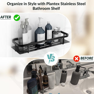 Plantex 304 Stainless Steel Bathroom Shelf/Wall Mounted Bathroom Organiser with Drill/Kitchen Storage Shelf(15X5 Inch-Black Finish)
