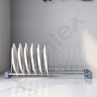 Plantex Premium-Grade Stainless Steel Plate Stand for Kitchen/10 SlotPlate Oraganizer for Kitchen Cabinet/Dish Rack Stand with Anti-Scratch Base(Size-6Inches, Slot- 10, Pack of 1)