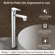 Plantex Pure Brass Pillar Cocke for Basin with Teflon Tape/Tap for Wash Basin with 7 Year Warranty-(LEA-704-Mirror Chrome)