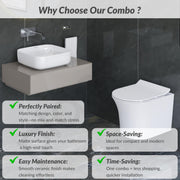 Plantex Platinum Ceramic Rim Wall Mount Commode with Wash Basin for Bathroom/P Trap Washdown Flush Commode with Toilet Seat Cover/Tabletop Basin - White (Combo)
