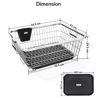 Plantex Stainless Steel Dish Drainer Basket for Kitchen Utensils/Dish Drying Rack with Drainer/Bartan Basket/Plate Stand (Size-54 x 40 x 24 cm/Chrome Finish)