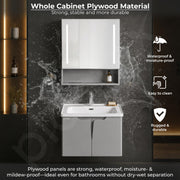 Plantex Wall Mount Vanity Cabinet with Washbasin and Mirror/Rectangular Basin with Cabinet for Bathroom - (Lara - 600, Grey)