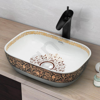 Plantex Table Top Wash Basin For Bathroom/Designer Ceramic Basin/Countertop Vessel Sink Basin - Indo-European Collection (18 x 13 x 5 Inch)