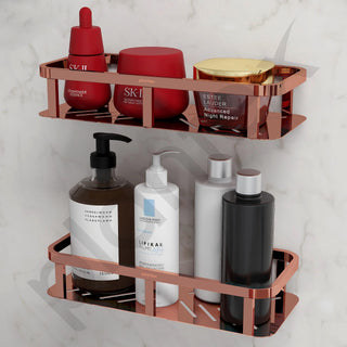 Plantex Stainless 304 Grade Steel Shelf for Bathroom/Kitchen Rack - Bathroom Accessories - Pack of 2 (12X5 Inches-PVD Rose Gold Finish)