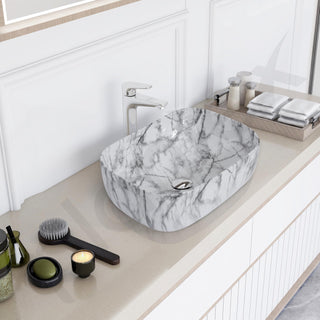 Plantex White Marble Countertop Wash Basin/Tabletop Basin/Ceramic Wash Basin for Bathroom/Bathroom Sink/ (Marble Basin with Grey Veins, 18 x 13 x 5.5 Inch)