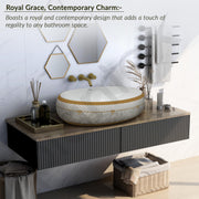 Plantex Tabletop Wash Basin for Bathroom/Designer Ceramic Basin/Countertop Vessel Sink Basin for Home/Hotel - (16016, White & Gold)