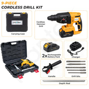 Plantex Cordless Rotary Hammer Drill 21V/Brushless Motor/600W/26mm Chuck/4500 BPM/Heavy Duty Hammer Drill with 2 Batteries, Charger & Carrying Case – Yellow (APS-H003)