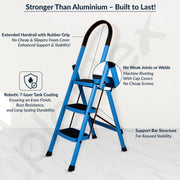 Plantex Premium 3 Steps Steel Ladder | Wide Anti-Skid Step Ladder | Easy to Fold | 5 Year Manufacturer Warranty(3-Step,Blue & Black)