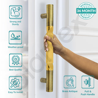 Plantex 15 Inch Main Door Handle for Wooden Doors - Pull-Push Handle Accessories (Pack of 1, Brass Antique, Gold) 3 Years Warranty