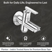 Plantex Pure Brass 2 in 1 Tap for Washing Machine with Water Saving Techonlogy Tap/Quarter Turn Water Tap with Brass Wall Flange & Teflon Tape-7 Year Warranty -(BAL-507-Chrome)