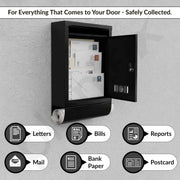 Plantex GI Steel Letter Box for Home Gate with News Paper Holder/Post Box/Suggestion Box for Office Use with Secure Lock and Keys/Complaint Box/Mail Box - (Black) Wall Mount