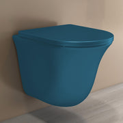 Plantex Ceramic Wall Hung Toilet/Rimless Western Commode for Bathroom/Commode with Soft Closing Toilet Seat - P Trap (Matt Blue)