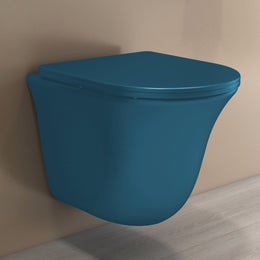 Plantex Ceramic Wall Hung Toilet/Rimless Western Commode for Bathroom/Commode with Soft Closing Toilet Seat - P Trap (Matt Blue)