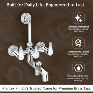 Plantex Wall Mixer for Bathroom 3 in 1 with Water Saving Aerator/Mixer Tap for Bathroom with L-Bend Provision for Overhead Shower and Hand Shower-7 Year Warranty- (LEA-719-Chrome)