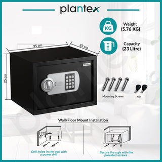 Plantex 23 Litre Safe Locker for Home/Electronic Safety Locker with Master & User PIN Code Access with Emergency Key/Hotel Safe Box/2 Years Warranty By Plantex - Black