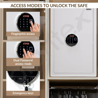Plantex Digital Safe Locker For Home/82 Ltr Safety Locker Box with Biometric/LED Light Touchscreen Display & Dual Code Access Master User/Emergency Key/2 Years Warranty By Plantex - (White)