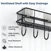 Plantex Bathroom Organizer Without Drill/GI Steel Self Adhesive Bathroom Shelf for Wall with Magic Stickers - Pack of 1 (Black, CED Powder Coated)