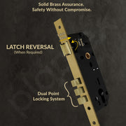 Plantex Main Door Lock Set/Door Lock for Home/Mortise Lock with Brass Lock Body & Cylinder (7135, Brass Antique)