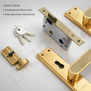 Plantex Door Lock Set - Main Door Lock Plate Handle Set/Mortise Lock with 3 Keys/Lock Body and Cylinder - Pack of 1 (OHMH-21, Brass Antique - PVD Gold)