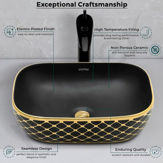 Plantex Table Top Wash Basin For Bathroom/Designer Ceramic Washbasin/Countertop Vessel Sink Basin - Indo-European Collection (EQTT-468, 18 x 13 x 5 Inch)