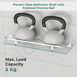 Plantex Frosted Glass Shelf for Bathroom/Kitchen Shelf for Wall/Living Room Wall Storage Shelf with Chrome Finish Brass Railings and Brackets (18x6 Inches) - Pack of 2