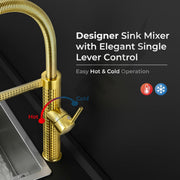 Plantex Solid Brass Kitchen Sink Mixer Tap | Hot & Cold Water Single Lever With 360Ãƒâ€šÃ‚Â° Swivel Spout | Gold (8982)