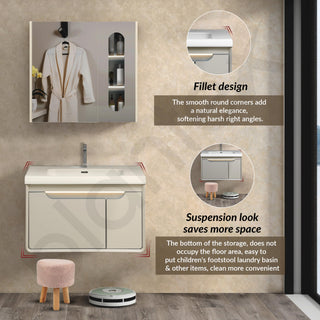 Plantex Unbreakable Wall Mount Wash Basin with Cabinet Full Set/Plywood Bathroom Vanity with Mirror, Coupling & Cabinet Motion Sensor Light (NZBC-35)