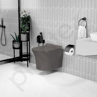 Plantex Platinum Ceramic Rimless Wall Hanging Commode/Western Toilet/Washdown Flush for Bathroom/Commode with Soft Toilet Seat Cover - P Trap (Choco)