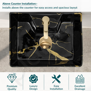 Plantex Wall Hung Basin for Bathroom/Ceramic Square Countertop Basin/Bathroom Sink/Black Washbasin for Home/Hotel (16x12.5x5 Inch)