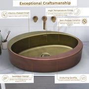 Plantex Ceramic Washbasin/Basin for Bathroom/Oval Tabletop Wash Basin/Countertop Vessel Sink for Home, Office â€“ (Brass & Copper Antique - 24 x 15 x 6 Inch)