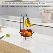 Plantex GI Steel Fruit Bowl with Banana Hanger/Banana Stand For Kitchen/ 2-in-1 Fruit Basket with Banana Hook (Colour- Black)