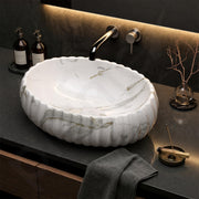 Plantex Ceramic Basin for Bathroom/Table Top Ceramic Basin/Washbasin for Bathroom (Marble Finish - 19.5 x 14 x 6 Inch)