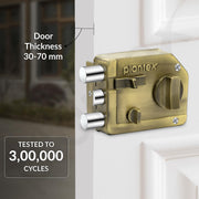 Plantex Heavy Duty Rim Locks for Main Door/Tri Bolt Lock for Main Door with 4 Keys/Suitable for Inside Opening Wooden Door - Pack of 1 (Brass Antique)