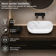 Plantex Ceramic Wash Basin/Basin for Bathroom/Tabletop Wash Basin/Bathroom Basin (Crystal, White)