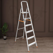 Plantex Legend 6 Step Aluminium Ladder for Home/Wide Anti-Skid Steps/Capacity Upto 150 kg/5 Year Manufacturer Warranty (Orange-Silver)